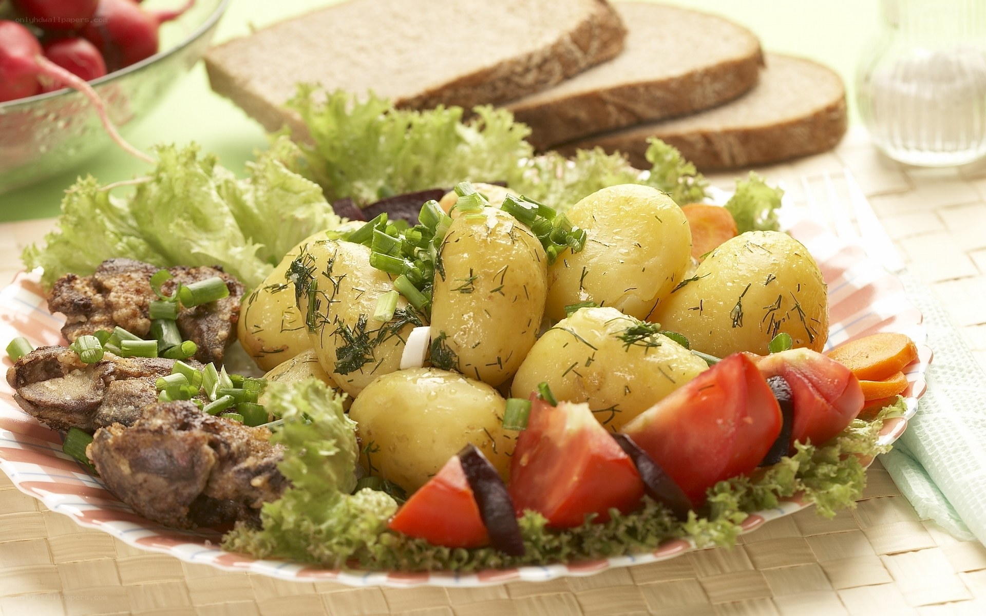 potato salad with meat and vegetables