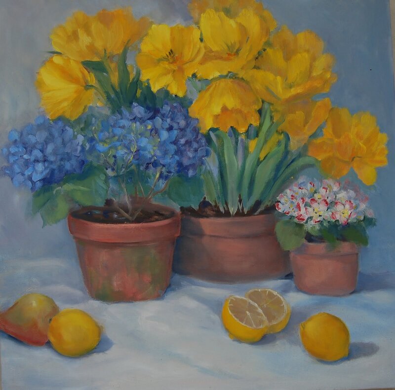 Potted Flowers and Lemons
