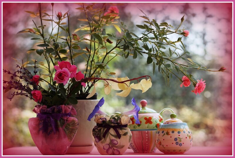 Potted Flowers and Teapot