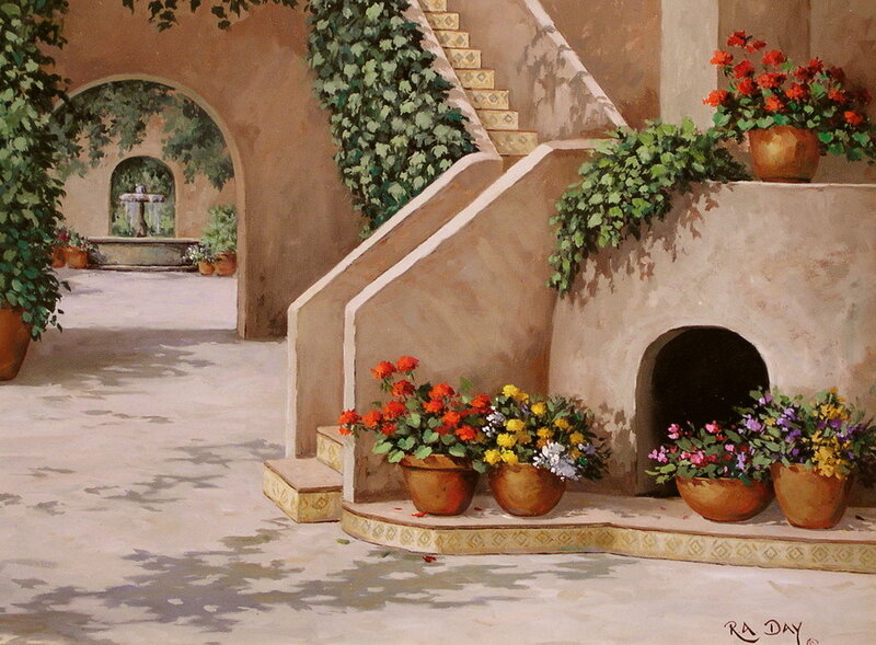 Potted Flowers in Courtyard