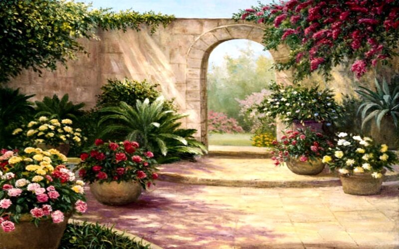 Potted Flowers in Garden
