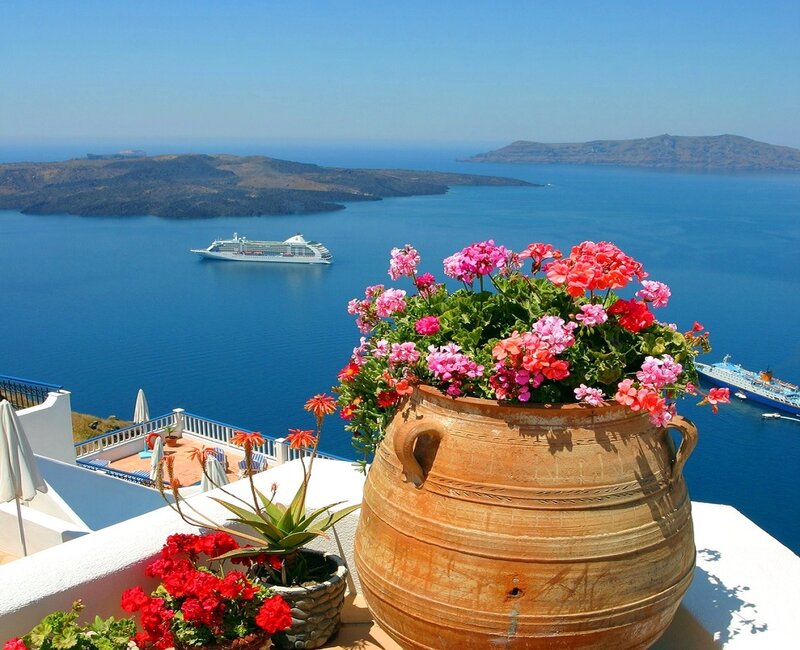 Potted Flowers on Balcony — Blue