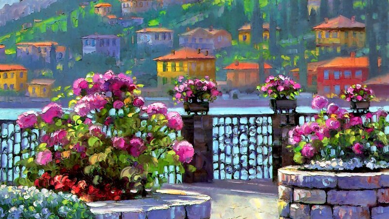 Potted Flowers on Balcony — Pink
