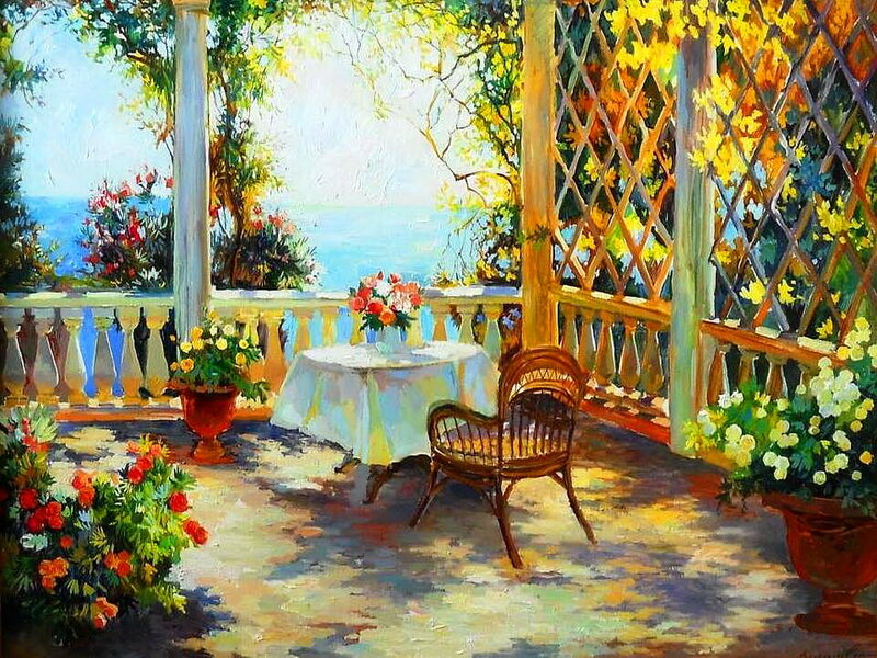 Potted Flowers on Balcony — Yellow