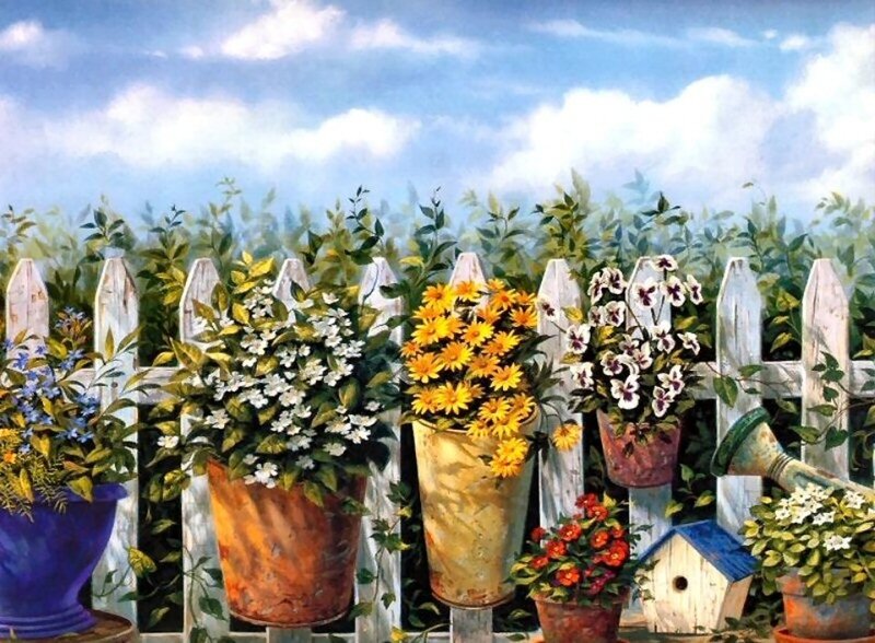 Potted Flowers on Fence