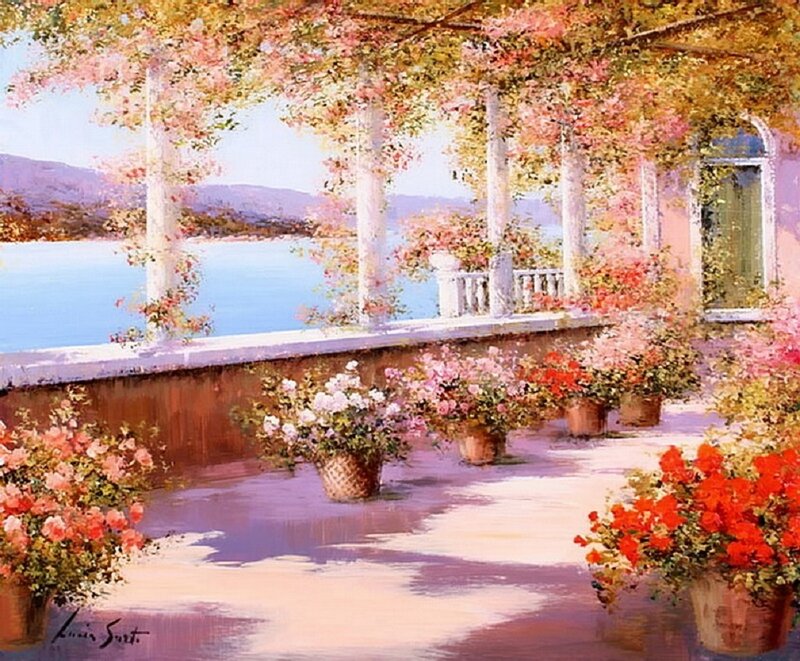 Potted Flowers on Terrace — Pink
