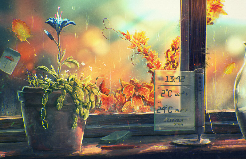 Potted Plant by Window — Orange