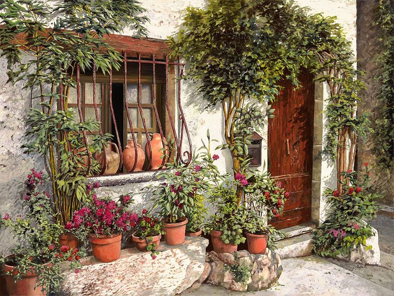 Potted Plants by Window — Green