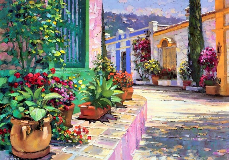 Potted Plants on a Street — Green