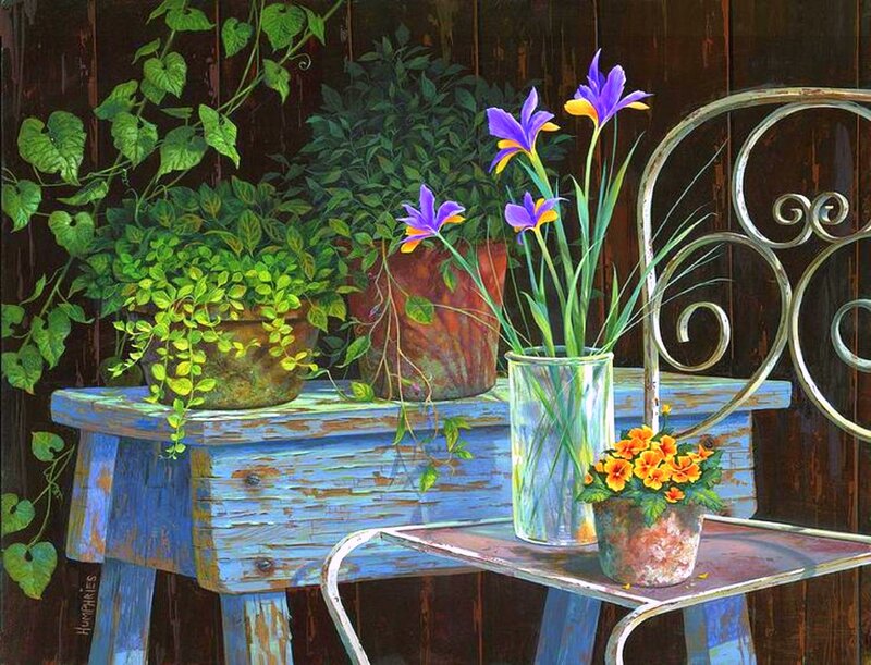 Potted Plants on Table — Blue