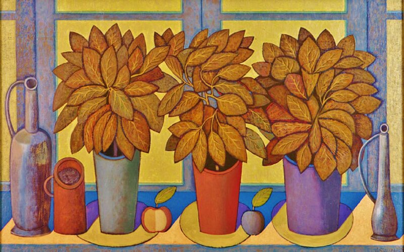 Potted Plants on Table — Yellow