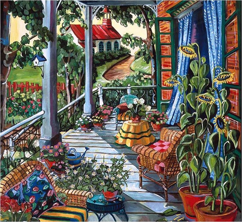 Potted Sunflowers on Porch