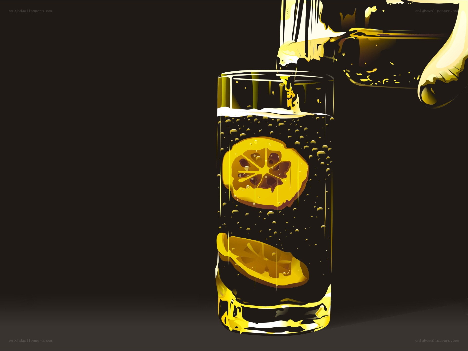 Pouring drink with lemon slices