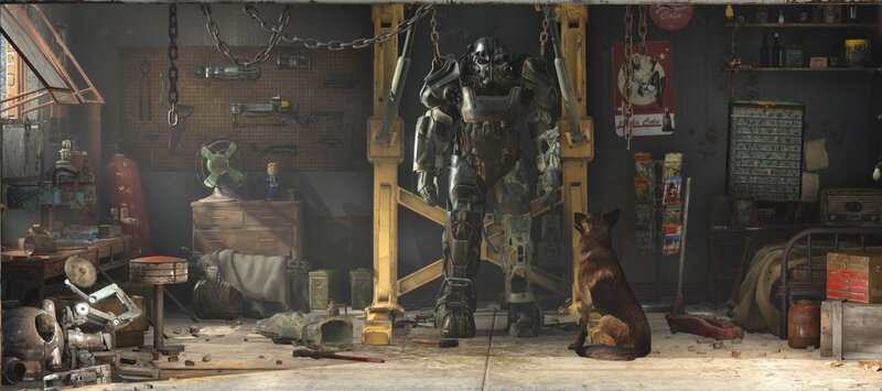 Power Armor Suit — Gray, Dramatic, 3d Render, Dog