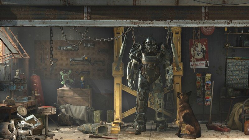 Power Armor Suit — Gray, Dramatic, 3d Render, Dog, Workshop