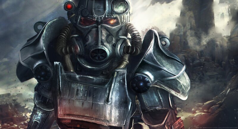 Power Armor Suit — Gray, Dramatic, Digital Art, Gas Mask