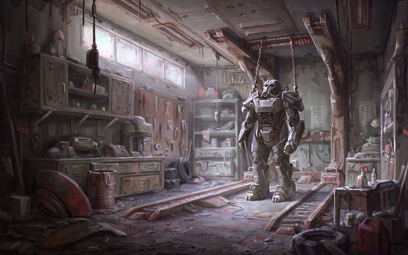 Power Armor Suit — Gray, Dramatic, Digital Art, Workshop, Tools