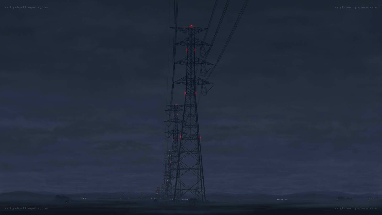 Power line tower at dusk
