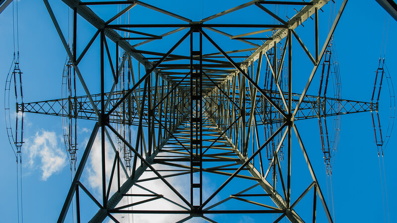 Power Line Tower — Blue, Dramatic, Afternoon