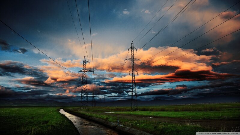 Power Line Towers — Blue, Dramatic, Sunset