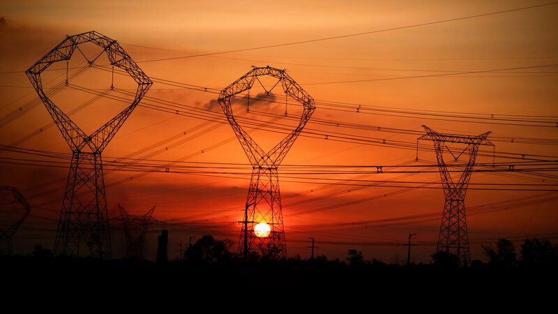 Power Line Towers — Orange, Dramatic, Sunset, Photograph, Sun