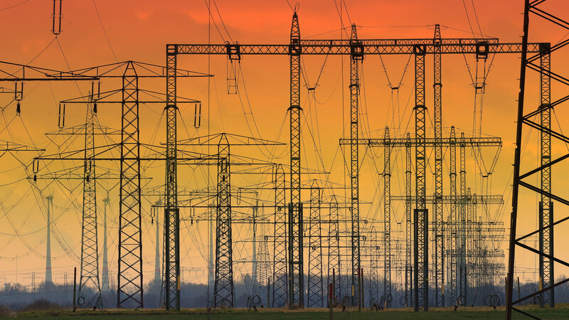 Power Line Towers — Orange, Dramatic, Sunset, Photograph, Wires