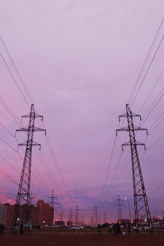 Power Line Towers — Purple, Dramatic, Sunset