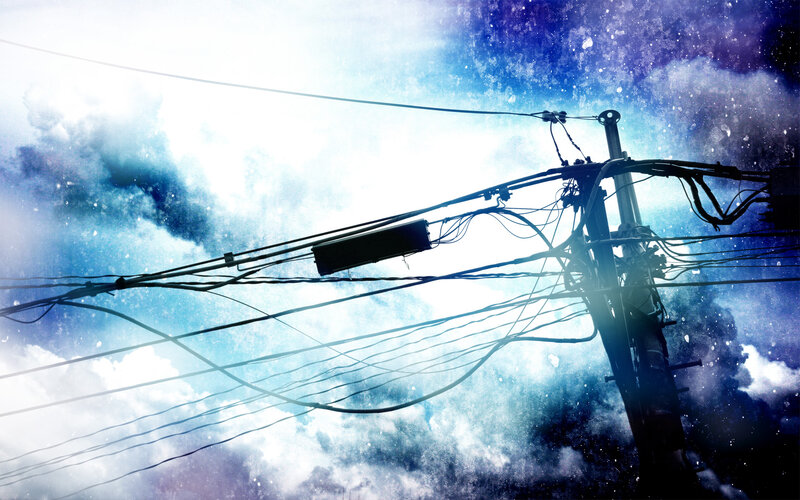 Power lines against a starry sky