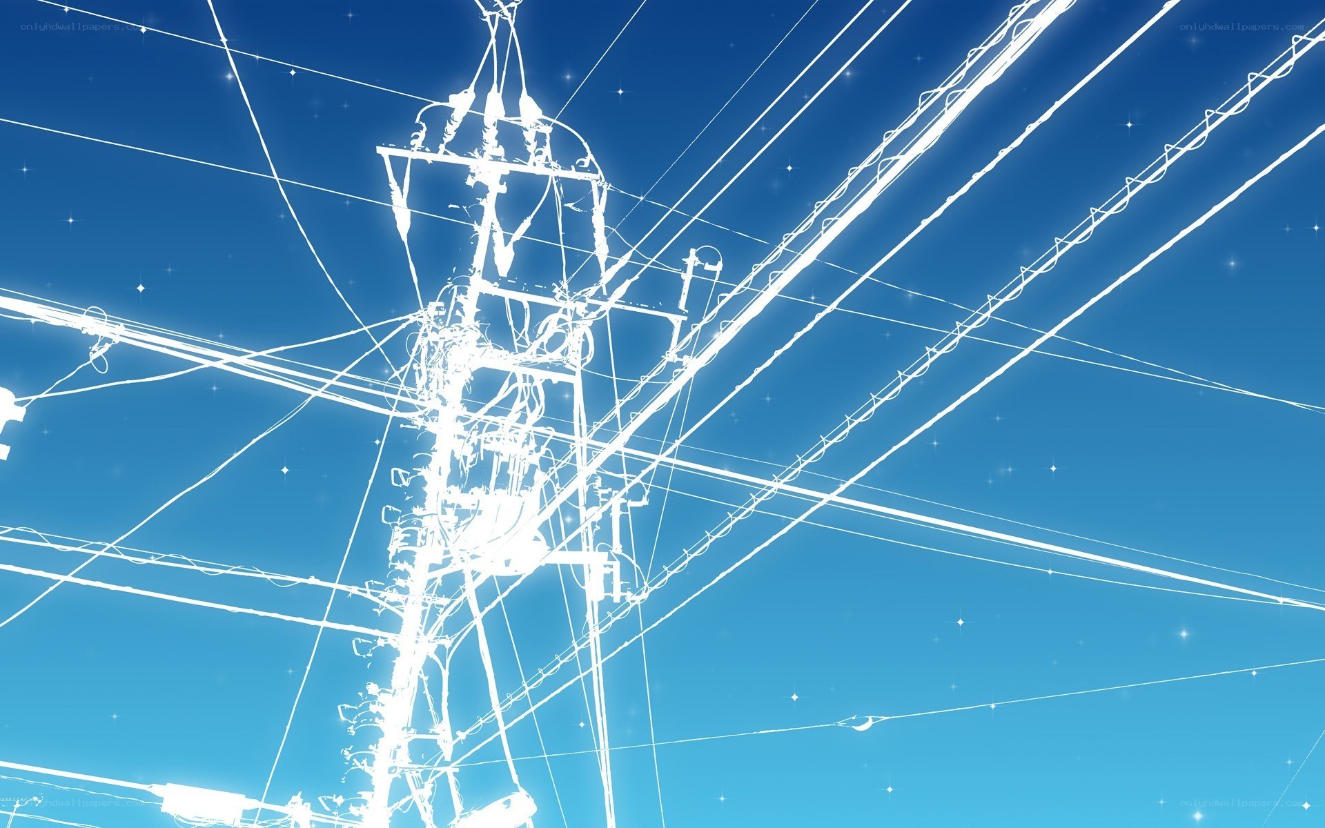 Power lines against blue sky
