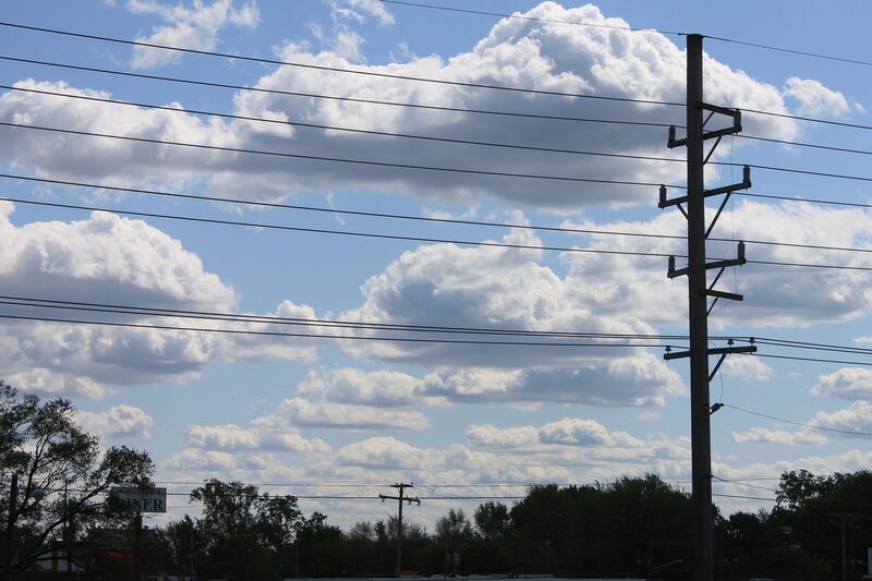 Power Lines and Clouds — Blue, Serene