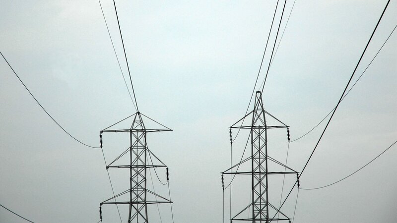 Power lines and transmission towers