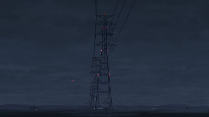 Power lines at dusk