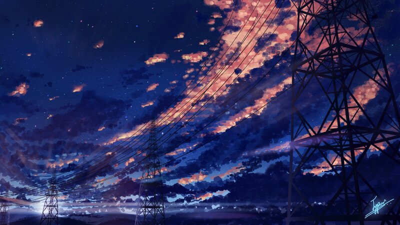 Power Lines at Dusk — Blue