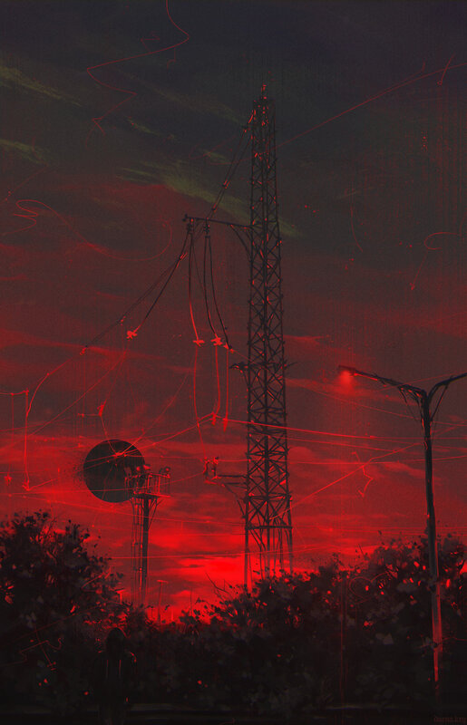 Power Lines at Dusk — Red