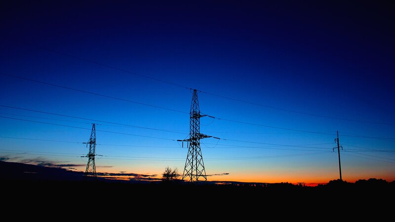Power lines at sunset