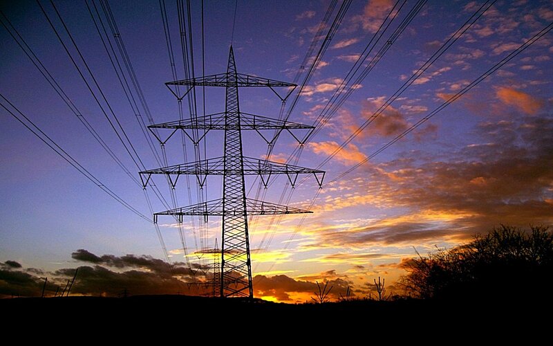 Power lines at sunset