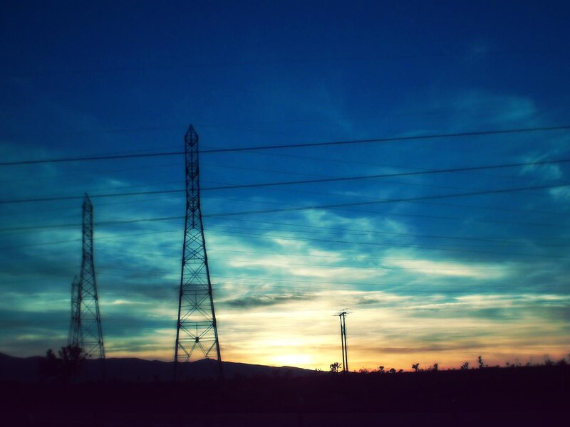 Power lines at sunset
