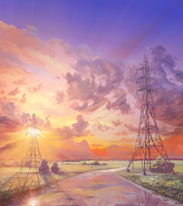 Power Lines at Sunset — Purple