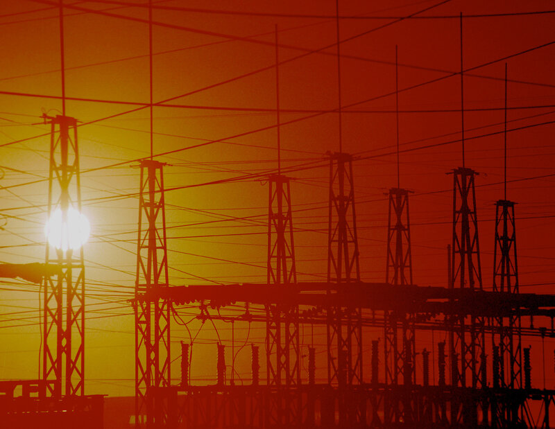 Power Lines at Sunset — Red