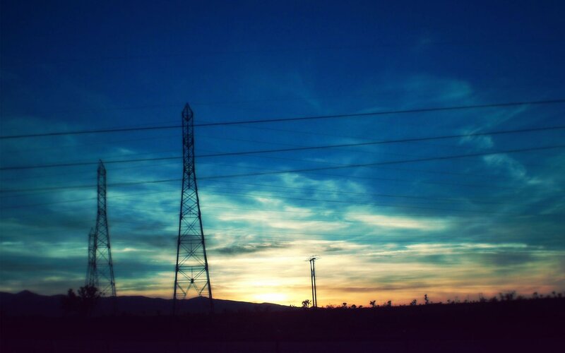Power lines at sunset