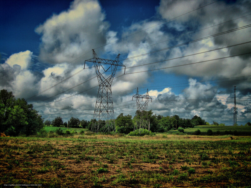 Power Lines in Field — Blue, Dramatic, Afternoon