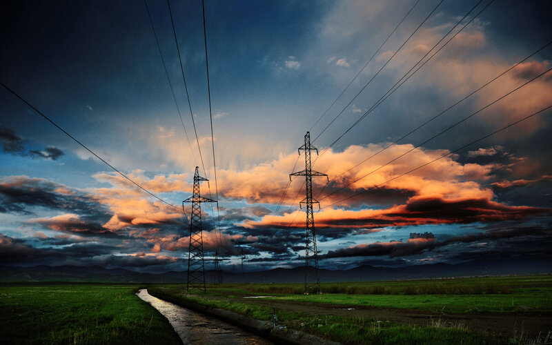 Power Lines in Field — Blue