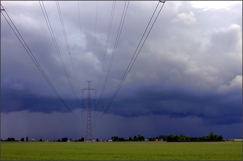 Power Lines in Field — Green, Dramatic