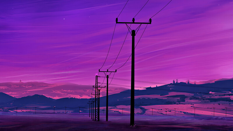 Power Lines in Field — Purple