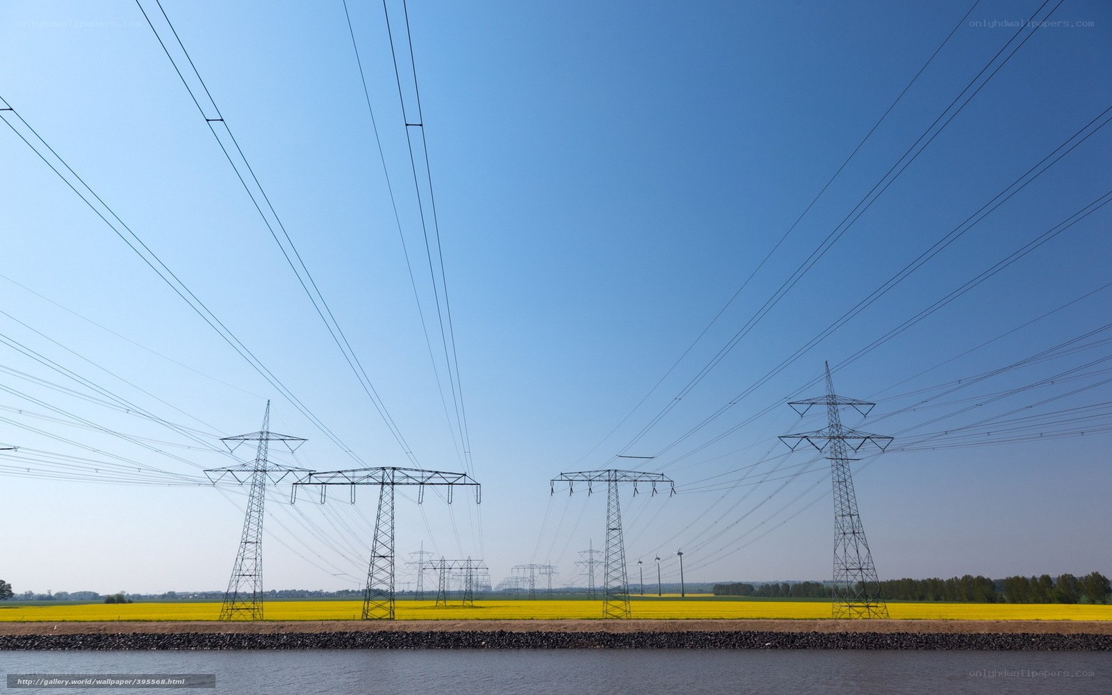 Power lines over a river