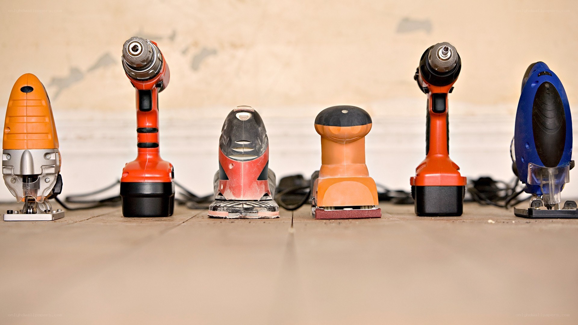 power tools on wooden floor