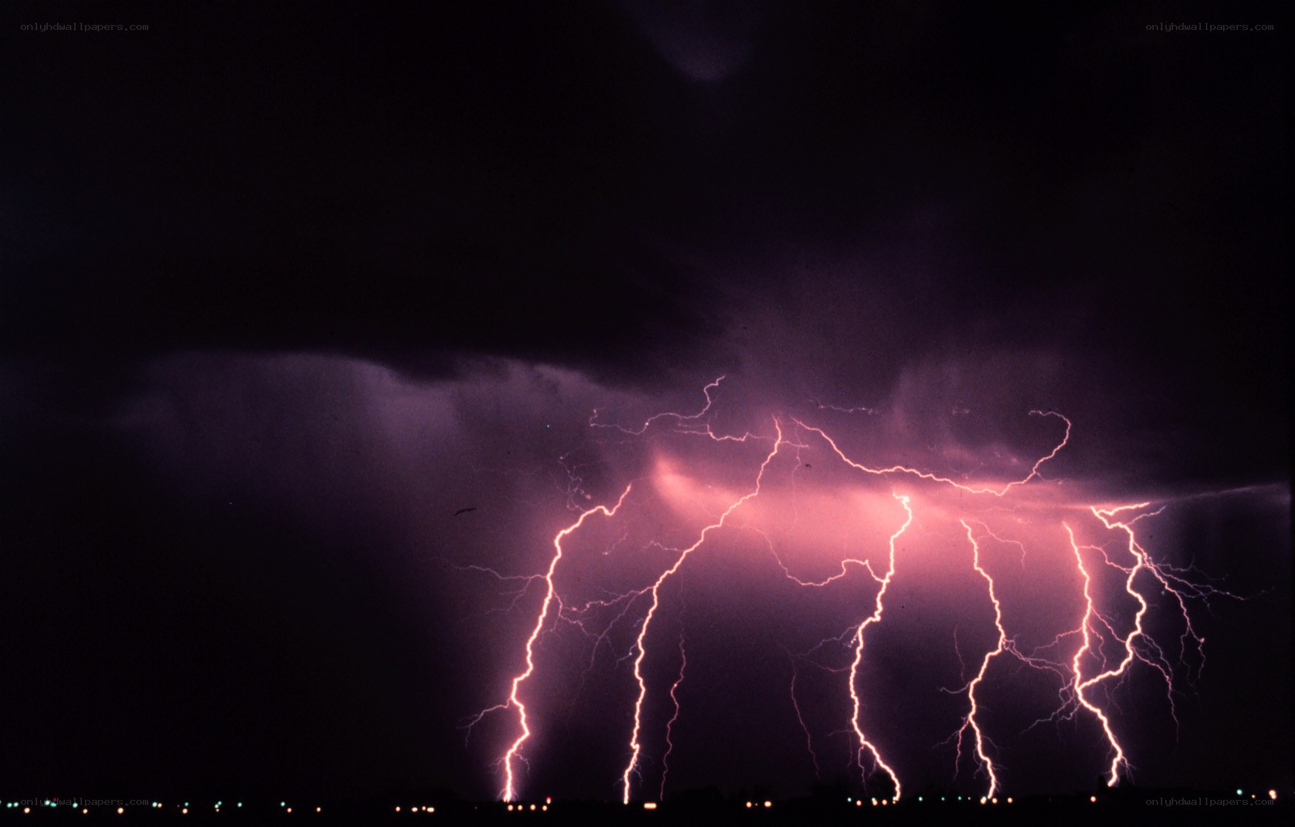 Powerful lightning storm at night