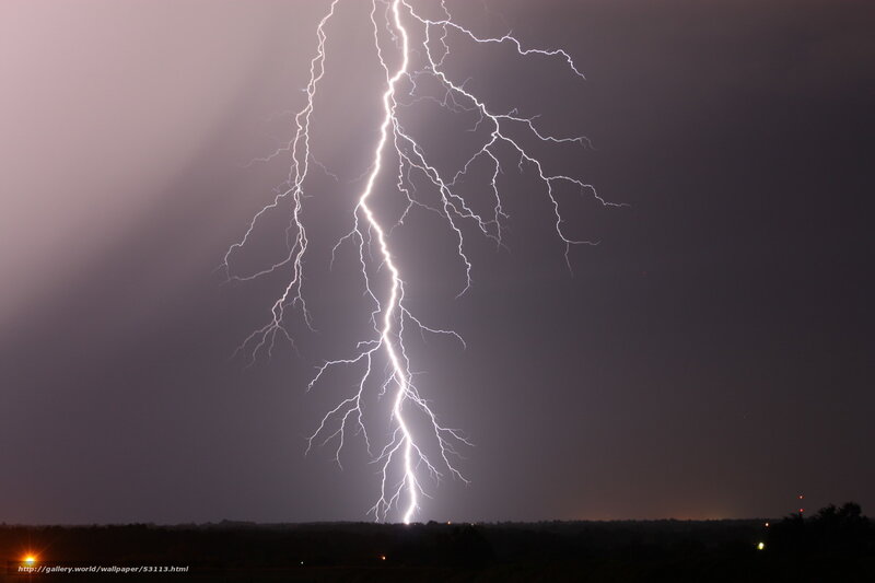 Powerful lightning strike at night