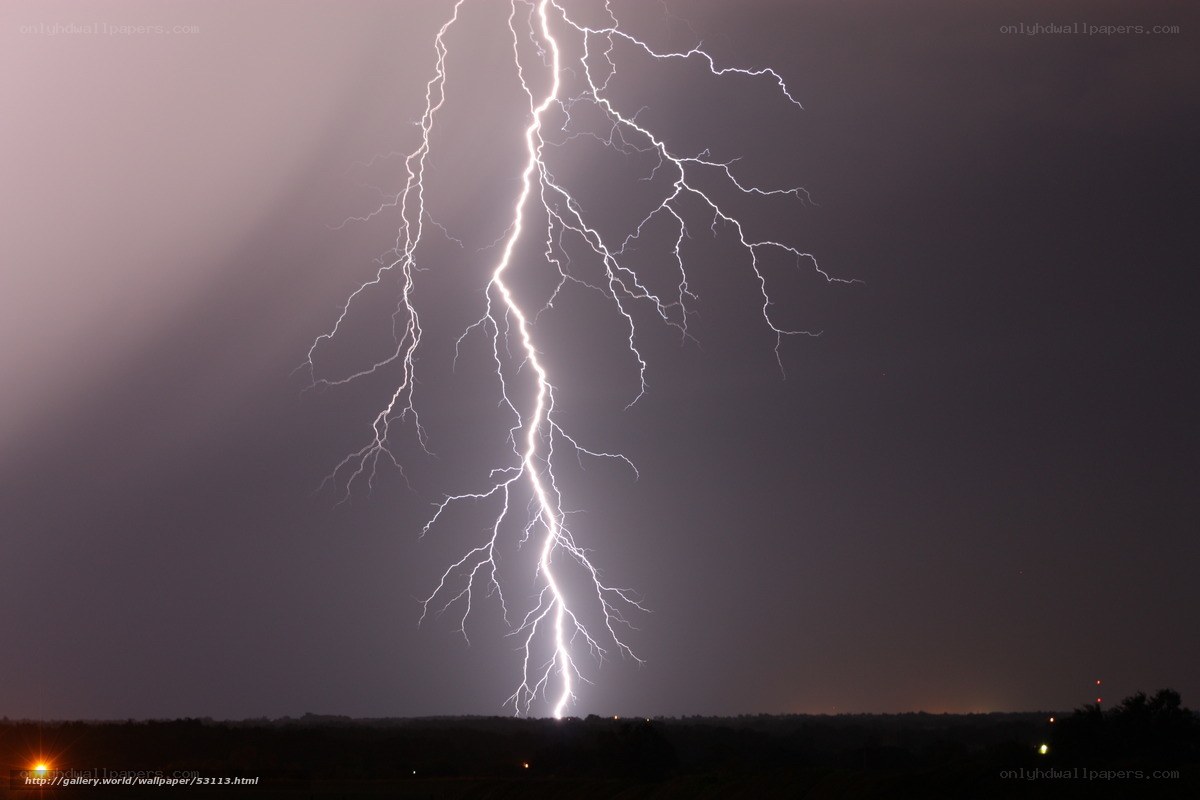 Powerful lightning strike at night