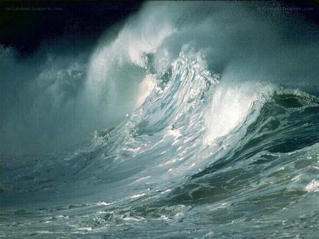 Powerful ocean wave crashing